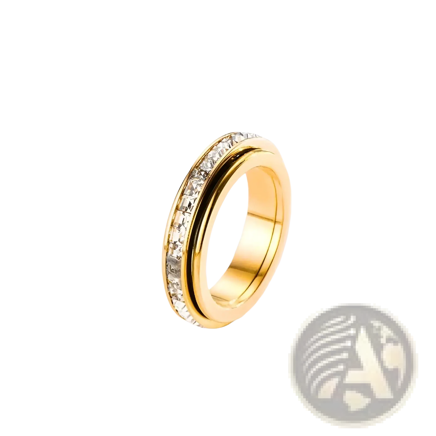 Rotating Square Diamond Titanium Steel Ring in Gold