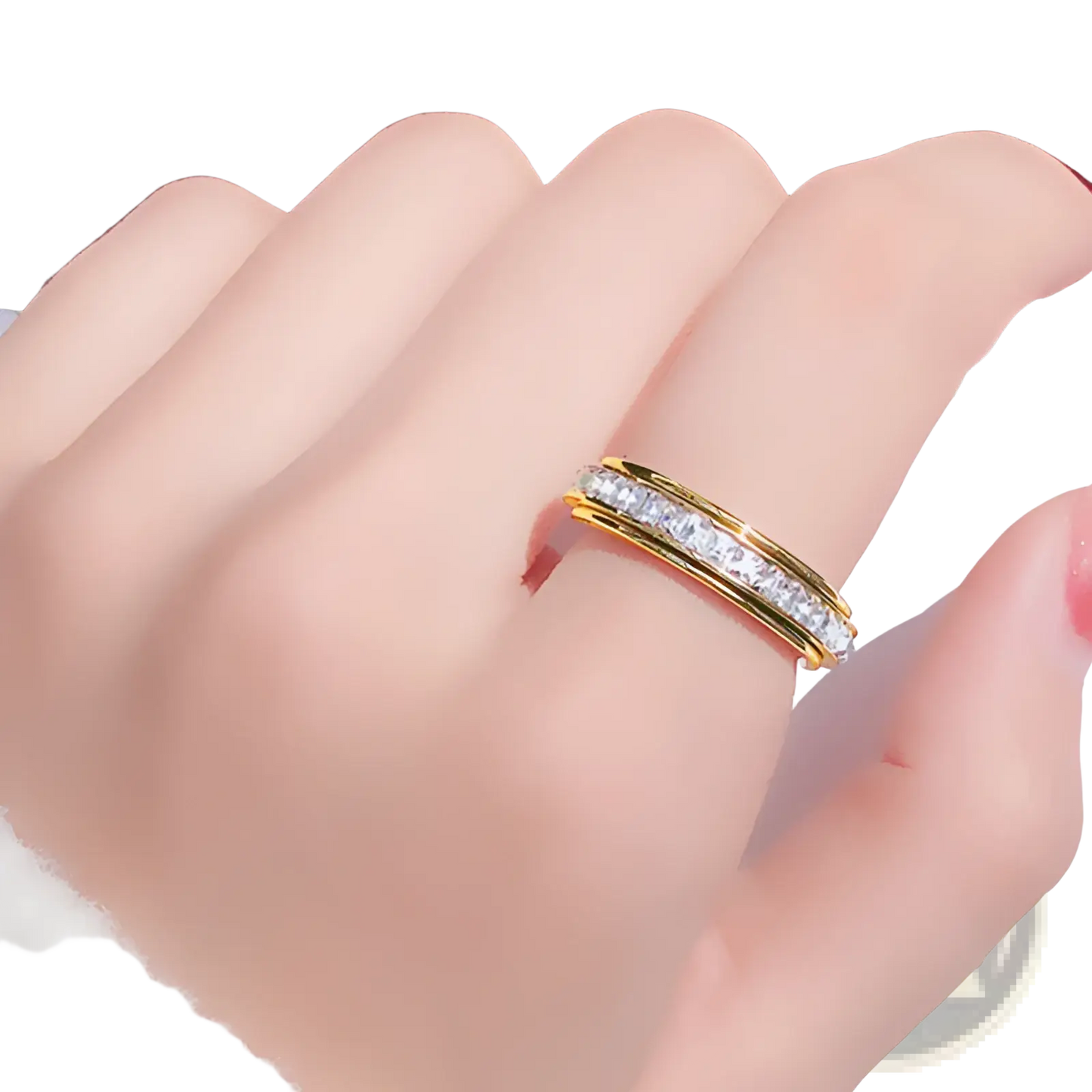Rotating Square Diamond Titanium Steel Ring in Gold