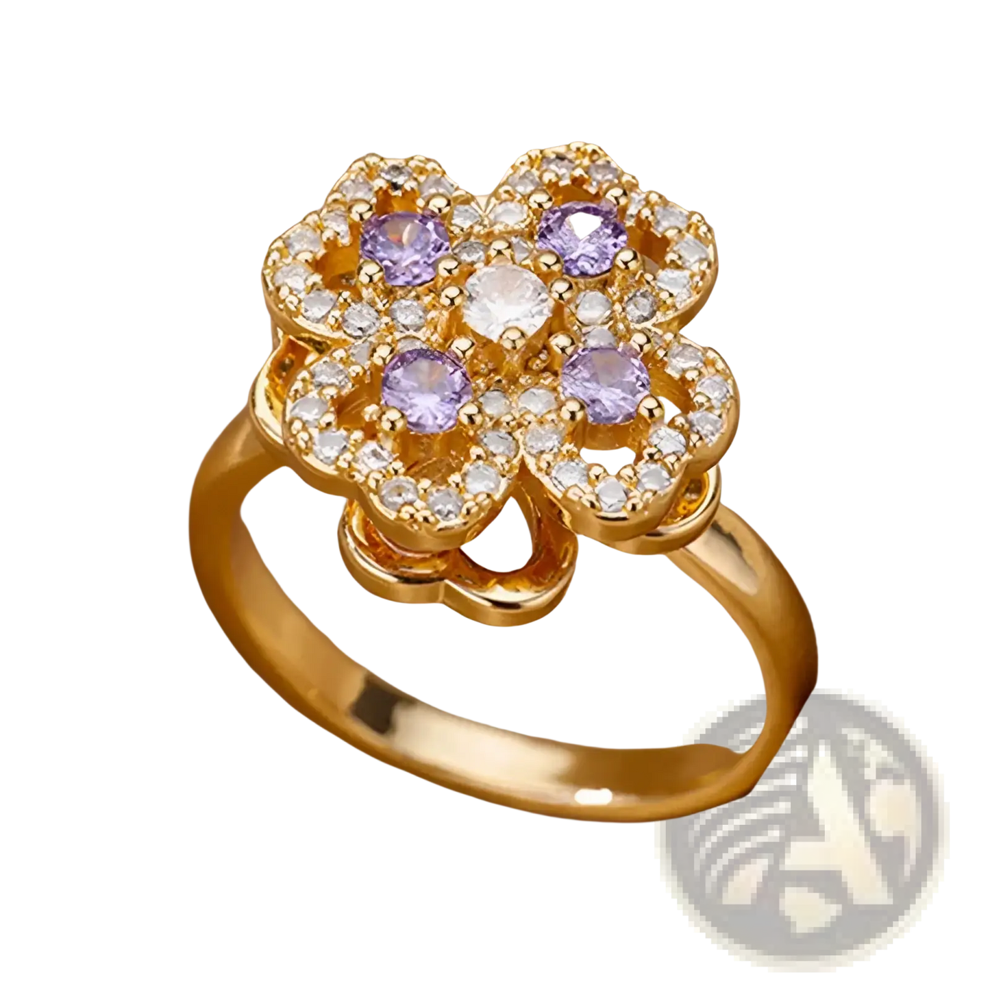 Rotating Zircon Four Leaf Clover Adjustable Gold Ring