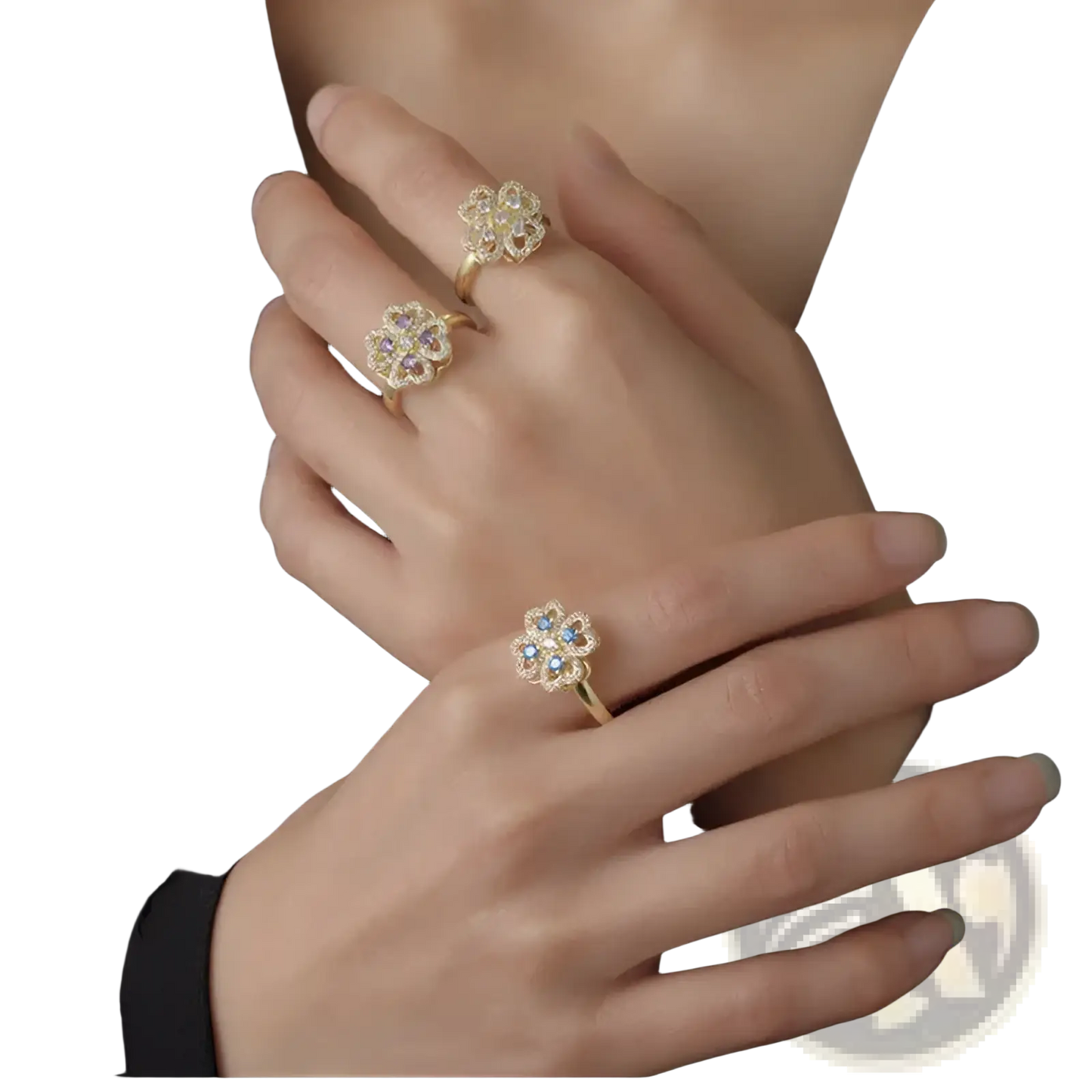 Rotating Zircon Four Leaf Clover Adjustable Gold Ring