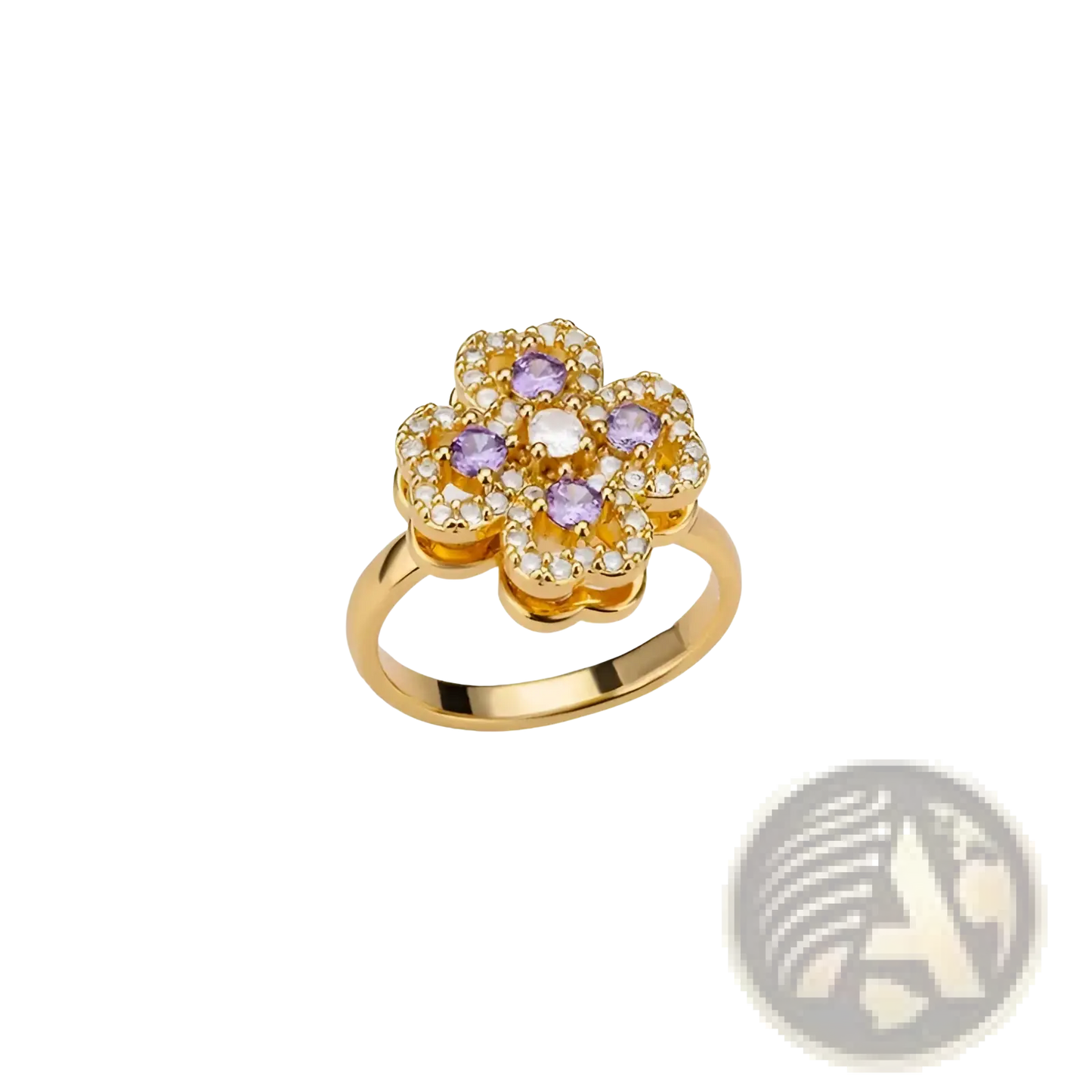 Rotating Zircon Four Leaf Clover Adjustable Ring
