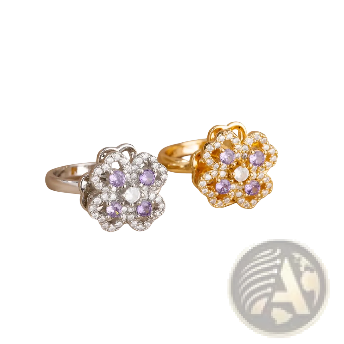 Rotating Zircon Four Leaf Clover Adjustable Ring