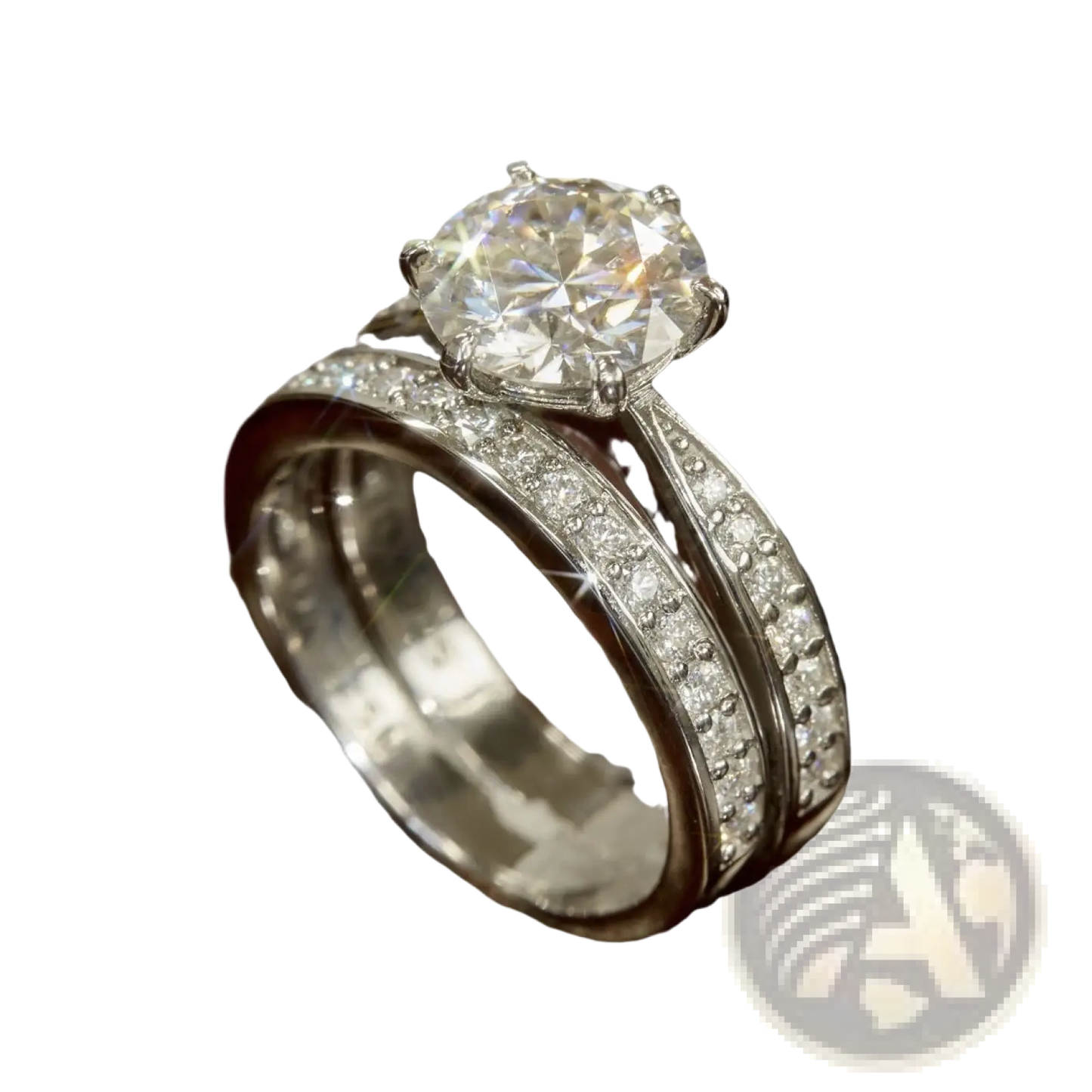 Round Cut Zircon Wedding Ring Set in White Gold Finish