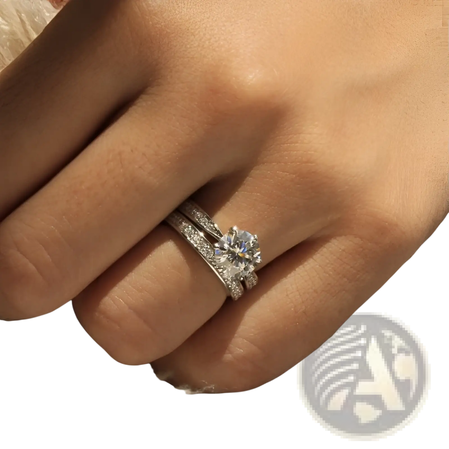 Round Cut Zircon Wedding Ring Set in White Gold Finish