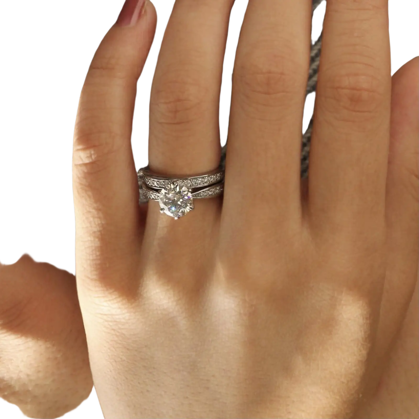 Round Cut Zircon Wedding Ring Set in White Gold Finish