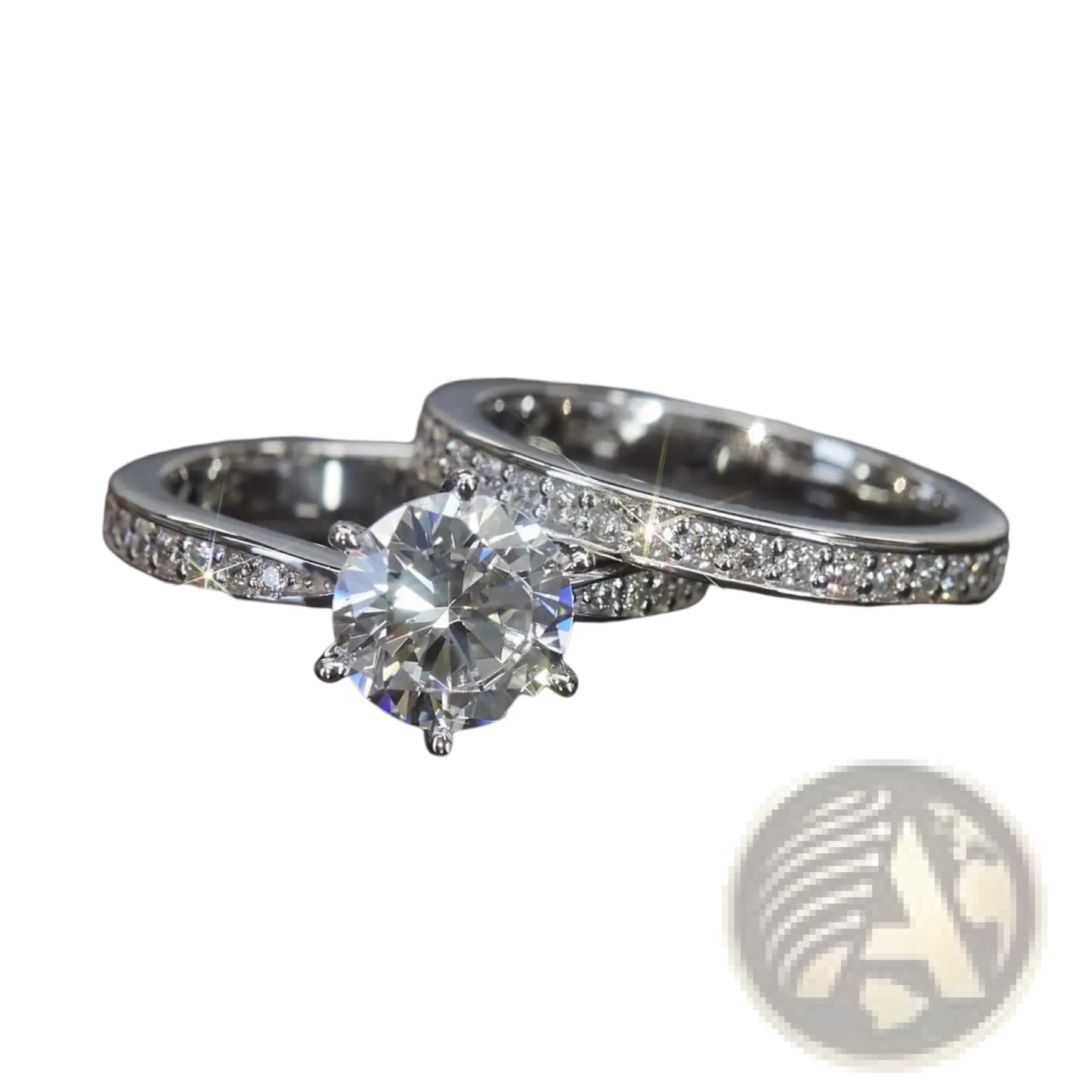 Round Cut Zircon Wedding Ring Set in White Gold Finish