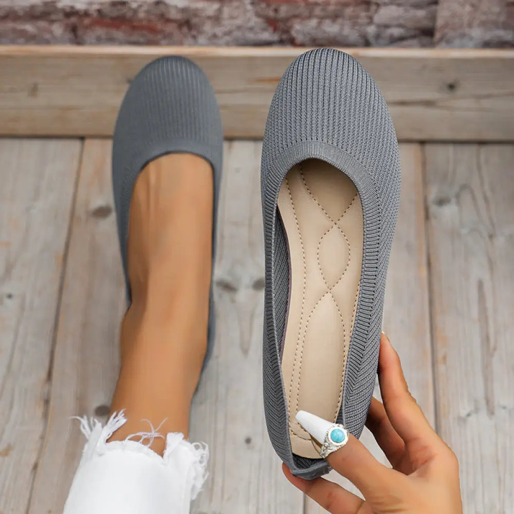 Women's Round Toe Comfortable Knit Mesh Slip on Flats