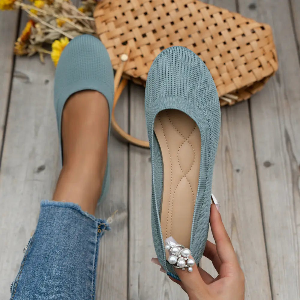 Women's Round Toe Comfortable Knit Mesh Slip on Flats