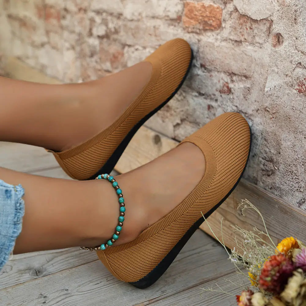 Women's Round Toe Comfortable Knit Mesh Slip on Flats