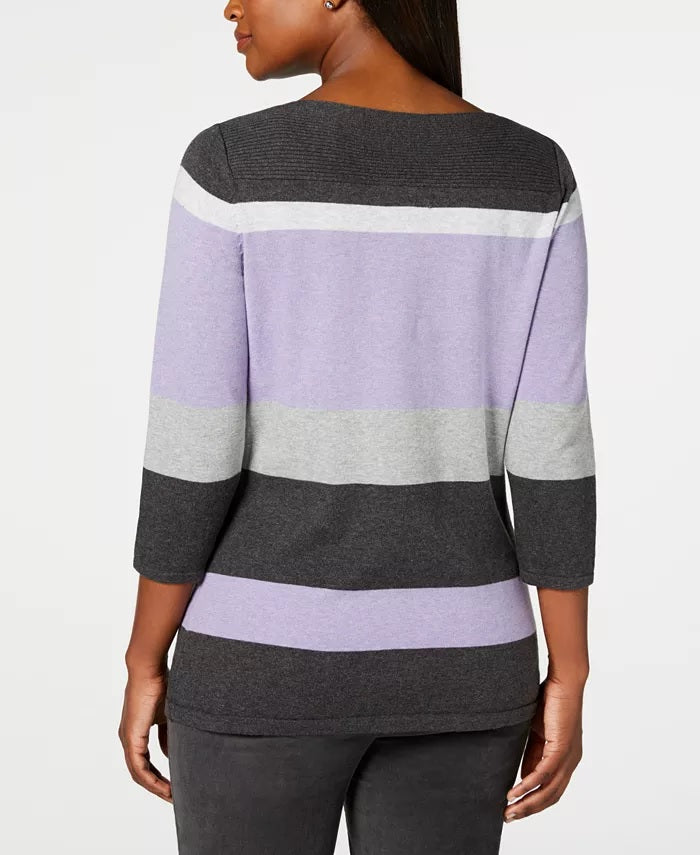 Karen Scott Suéter feminino listrado com decote canoa, roxo, tamanho extrapequeno
