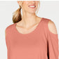 JM Collection Top Feminino com Ombros Descobertos, Manga 3/4, Gola Redonda, Rosa, Tamanho Pequeno Médio