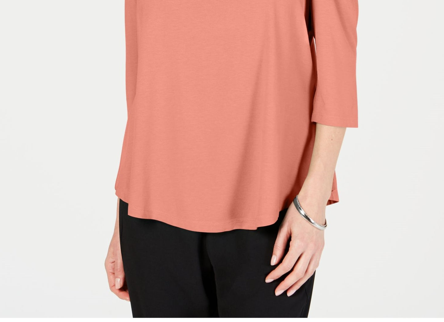 JM Collection Top Feminino com Ombros Descobertos, Manga 3/4, Gola Redonda, Rosa, Tamanho Pequeno Médio