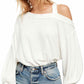 Blusa feminina Flaunt It de um ombro só em poliéster e rayon, branca, tamanho médio