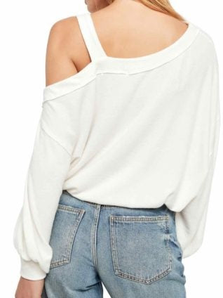 Blusa feminina Flaunt It de um ombro só em poliéster e rayon, branca, tamanho médio