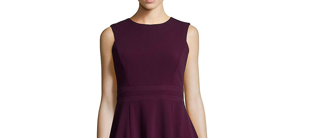 Vestido de festa Calvin Klein feminino sem mangas acima do joelho, estilo flare, roxo, tamanho 10
