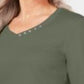 Karen Scott Blusa feminina de algodão com decote em V e acabamento em botões, verde, tamanho XXG
