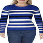 Suéter pulôver listrado canelado feminino Ralph Lauren azul tamanho GG