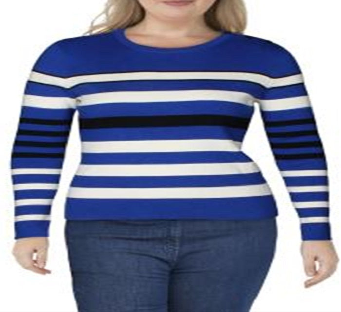 Suéter pulôver listrado canelado feminino Ralph Lauren azul tamanho GG