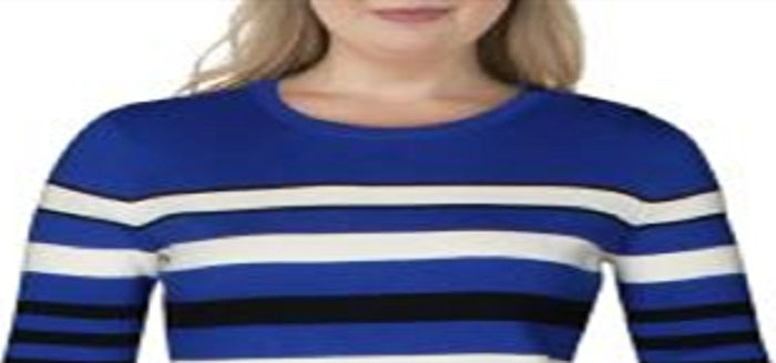 Suéter pulôver listrado canelado feminino Ralph Lauren azul tamanho GG