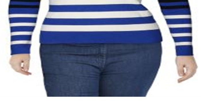 Suéter pulôver listrado canelado feminino Ralph Lauren azul tamanho GG
