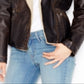 Jaqueta casual de couro sintético para motocicleta Levi's feminina, marrom, tamanho P