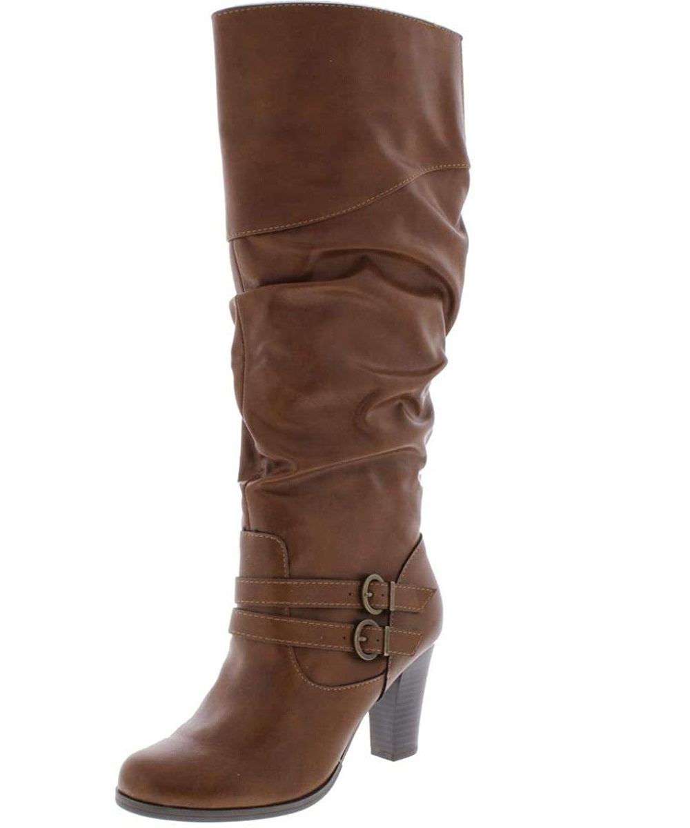 Botas femininas estilo &amp; co Sana Almond Toe Mid Calf Fashion Brown Tamanho 9 M