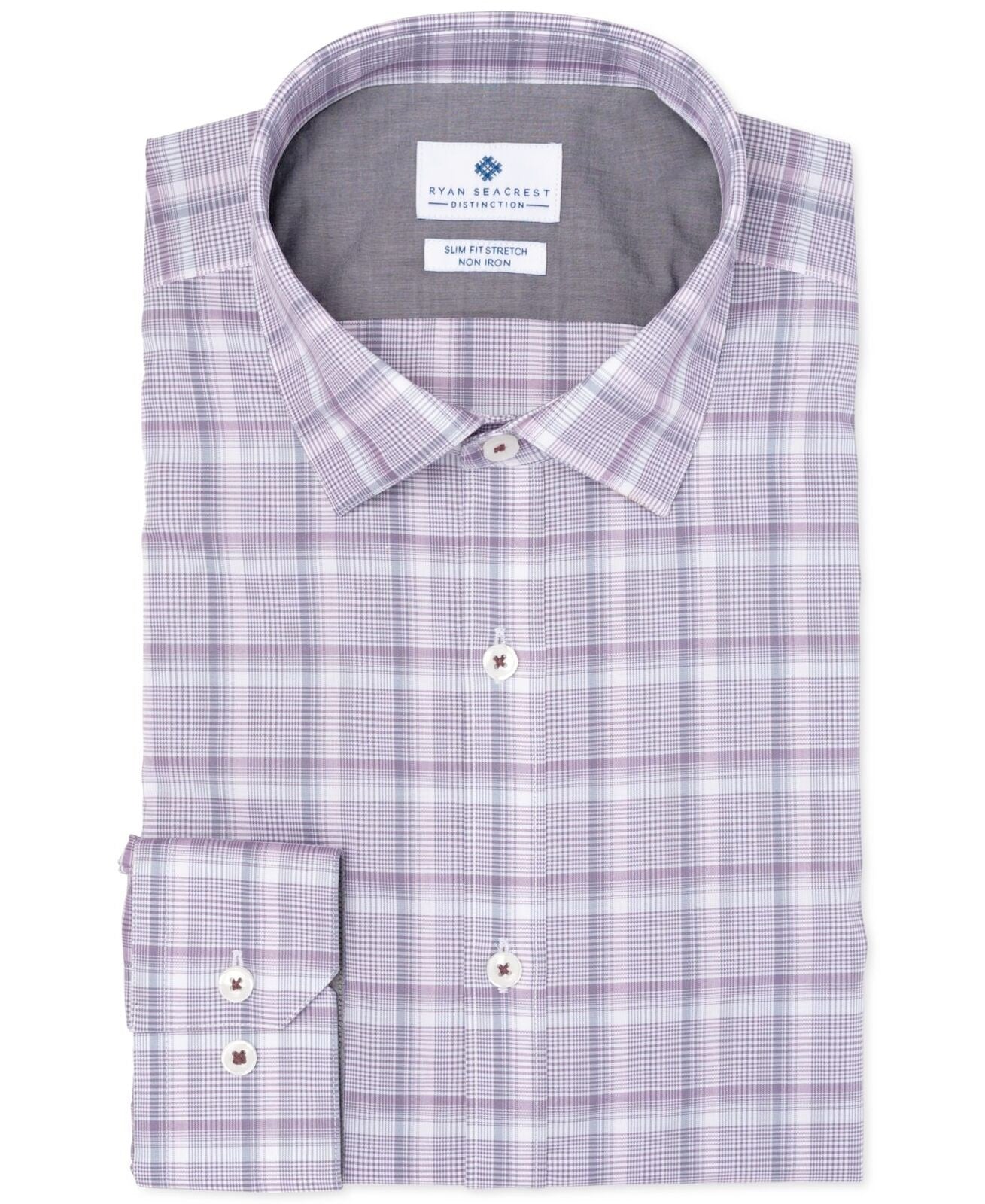 Camisa social masculina xadrez ametista Ryan Seacrest Distinction, roxa clara, tamanho 17,5 x 32-33