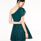 Vestido de um ombro só de renda e chiffon City Studios Juniors, verde, tamanho 11