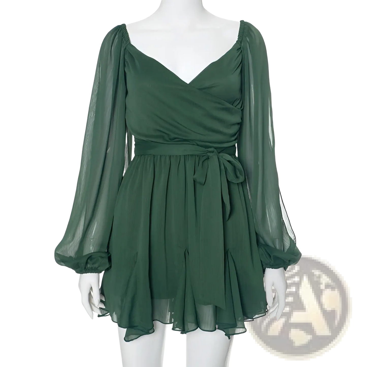 Ruched Chiffon Long Sleeve Mini Dress