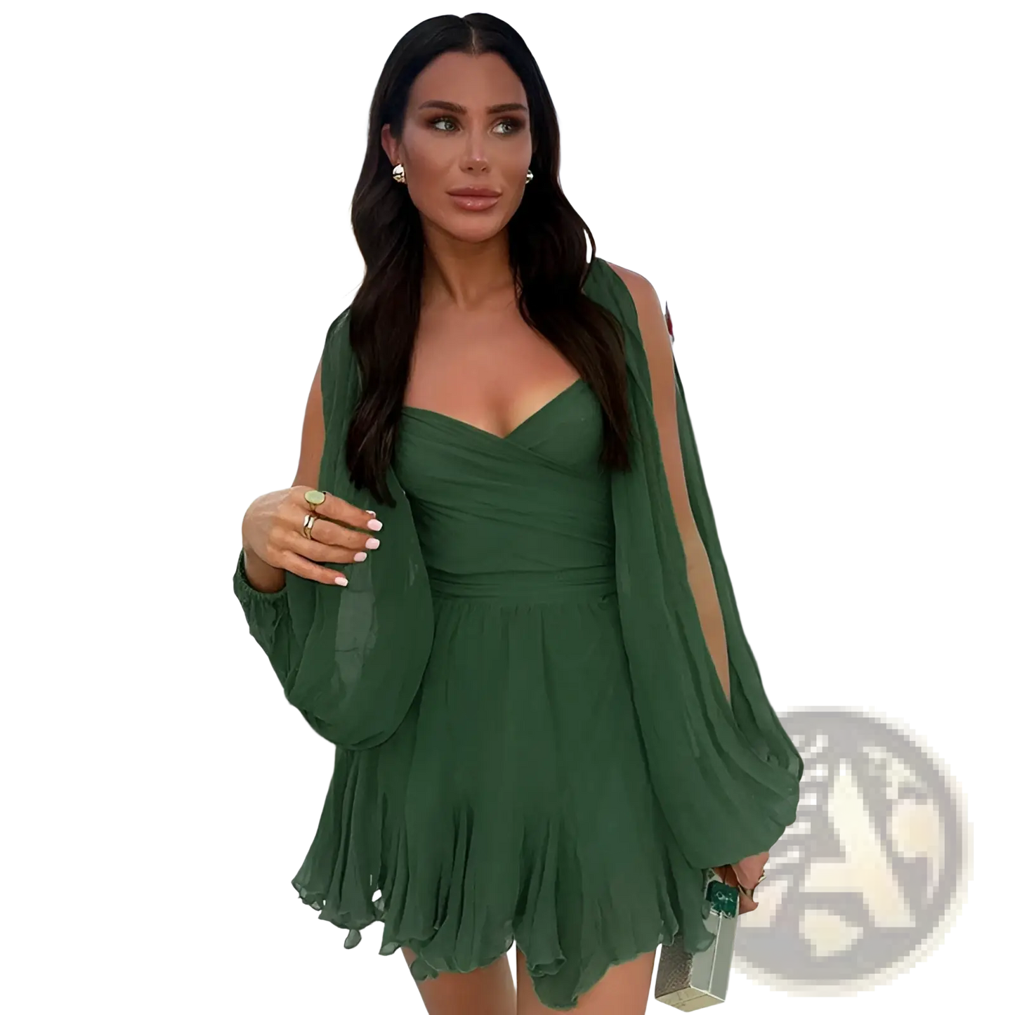 Ruched Chiffon Long Sleeve Mini Dress
