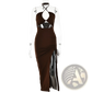 Ruched Halterneck Satin Split Maxi Dress