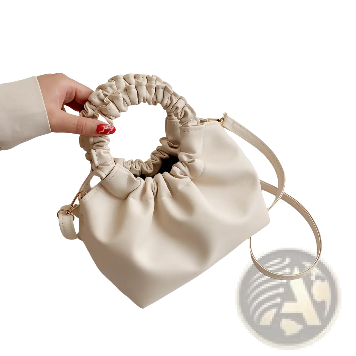 Ruched Leather Bucket Bag with Adjustable Strap