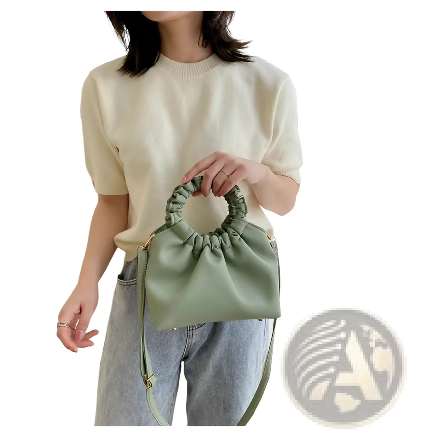 Ruched Leather Bucket Bag with Adjustable Strap