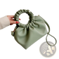 Ruched Leather Bucket Bag with Adjustable Strap