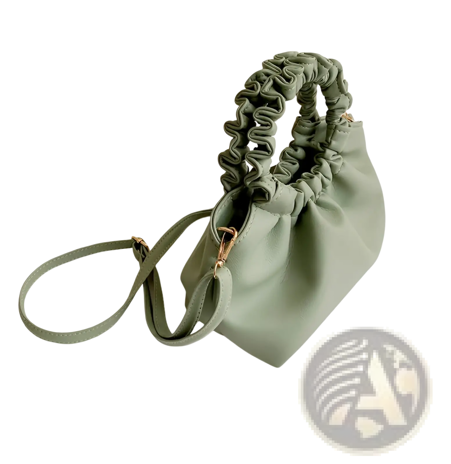 Ruched Leather Bucket Bag with Adjustable Strap