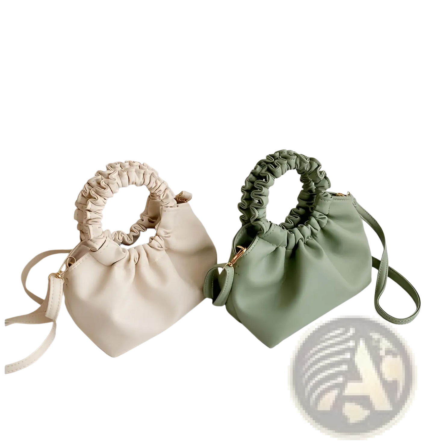 Ruched Leather Bucket Bag with Adjustable Strap