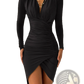 Ruched Long Sleeve Slim Print Bodycon Dress