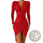Ruched Long Sleeve Slim Print Bodycon Dress