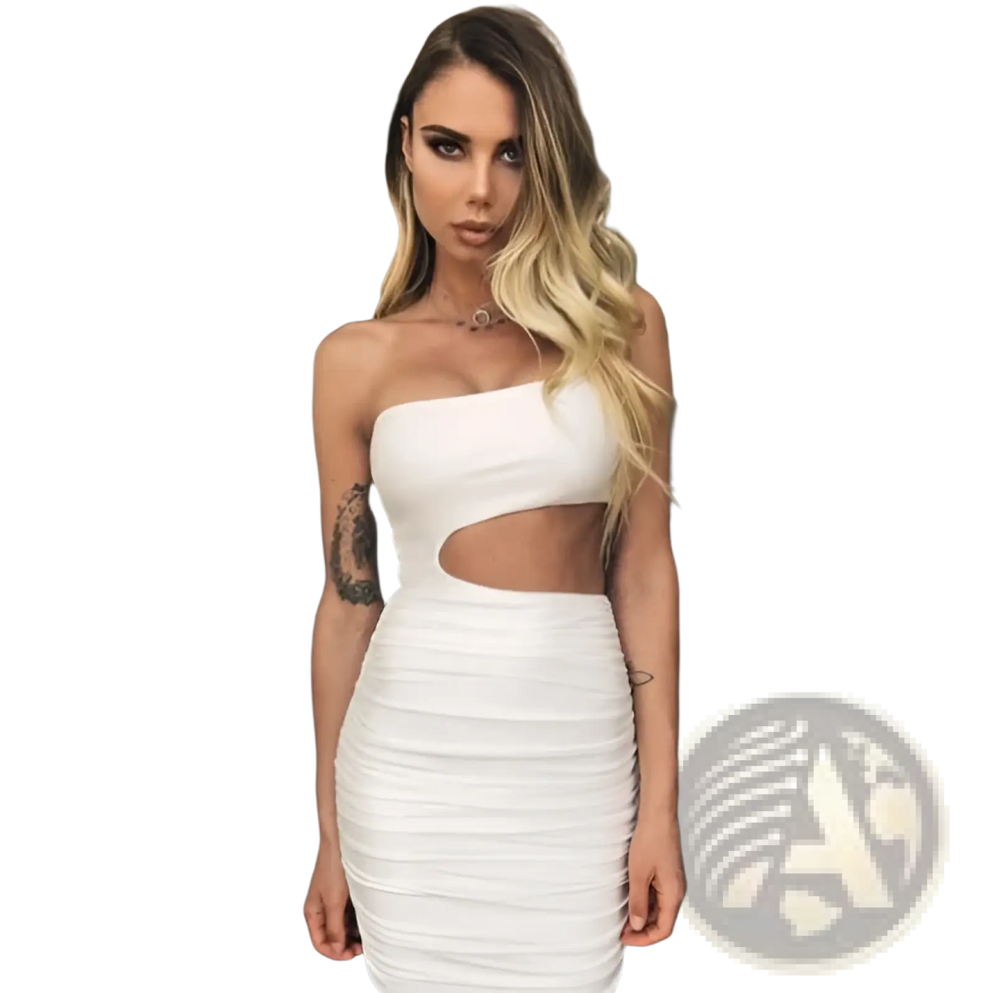 Ruched one Shoulder Midriff Cutout Bodycon Mini Dress