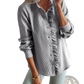 Ruffle Trim Textured Long Sleeve Button Up Blouse
