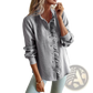 Ruffle Trim Textured Long Sleeve Button Up Blouse
