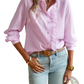 Ruffle Trim Textured Long Sleeve Button Up Blouse