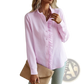 Ruffle Trim Textured Long Sleeve Button Up Blouse