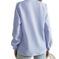 Ruffle Trim Textured Long Sleeve Button Up Blouse