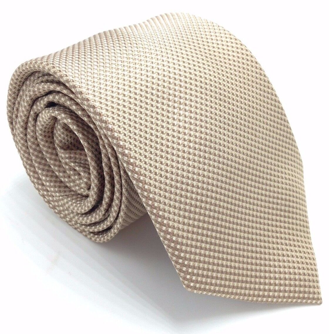 Gravata Masculina Michael Kors Marrom Mini Quadrada Clássica Fina de Seda Bege Médio Tamanho Regular