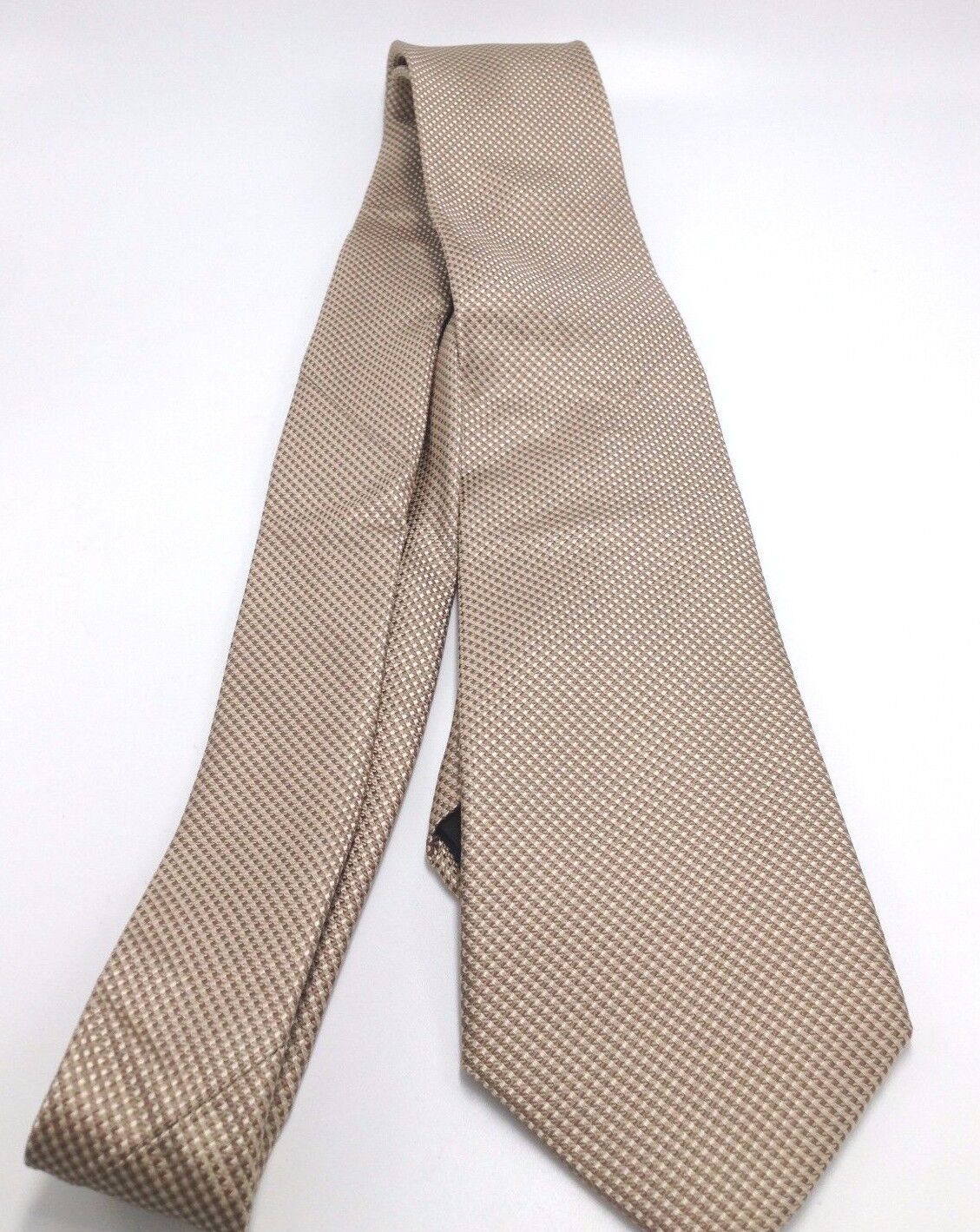 Gravata Masculina Michael Kors Marrom Mini Quadrada Clássica Fina de Seda Bege Médio Tamanho Regular