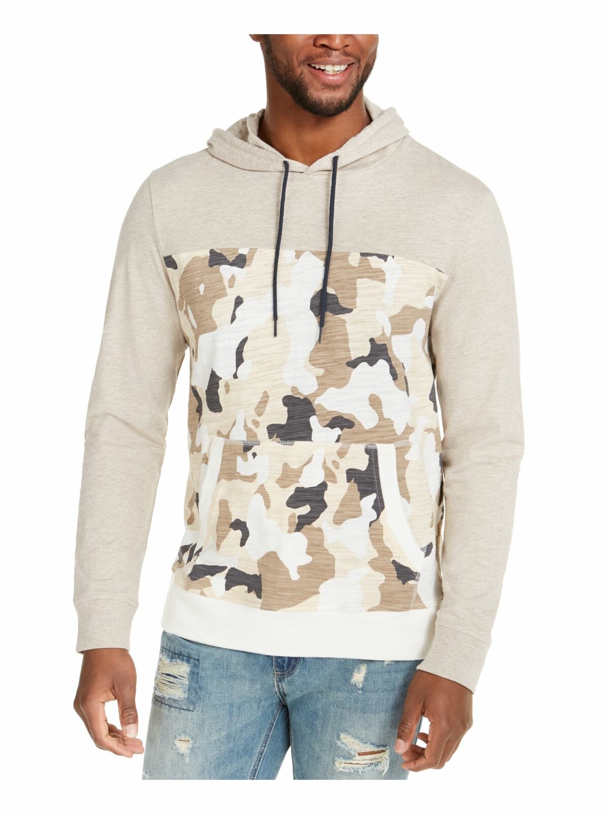 Moletom com capuz camuflado masculino Sun + Stone, bege, cáqui, tamanho pequeno