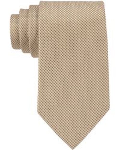 Gravata Masculina Michael Kors Marrom Mini Quadrada Clássica Fina de Seda Bege Médio Tamanho Regular
