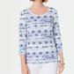Karen Scott Blusa Feminina Petite Ikat Estampada Azul Escuro Tamanho P