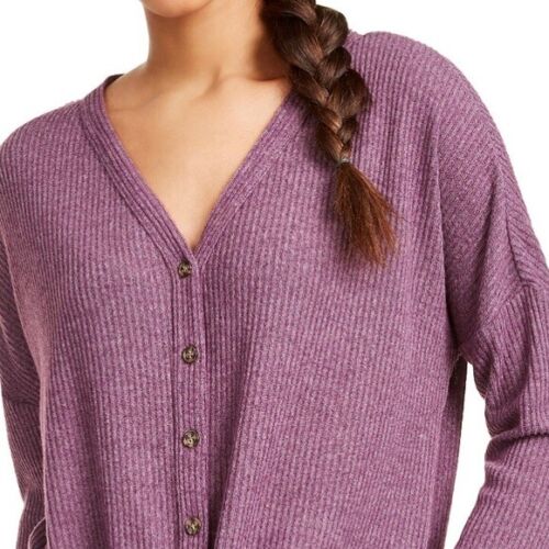 Blusa canelada aconchegante com amarração frontal Ultra Flirt Junior, roxa, tamanho pequeno